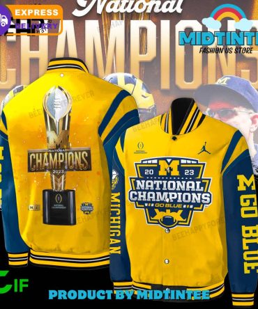 2023 National Champions Michigan Varsity Jacket – Bold Blue & Yellow, Fast Shipping!