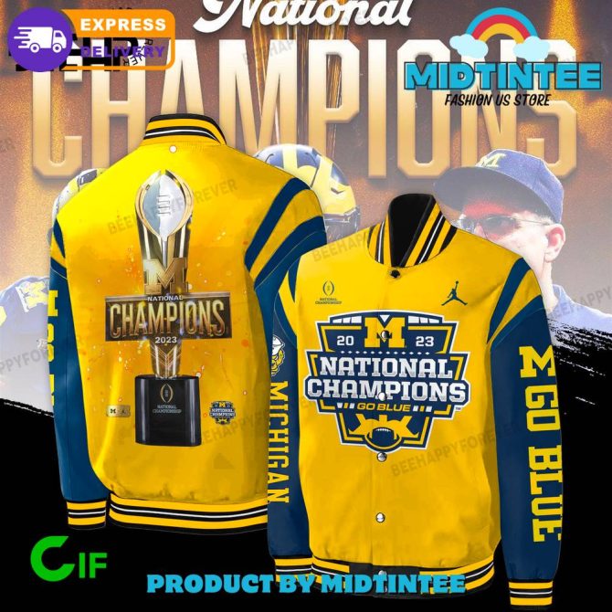 2023 National Champions Michigan Varsity Jacket – Bold Blue & Yellow, Fast Shipping!