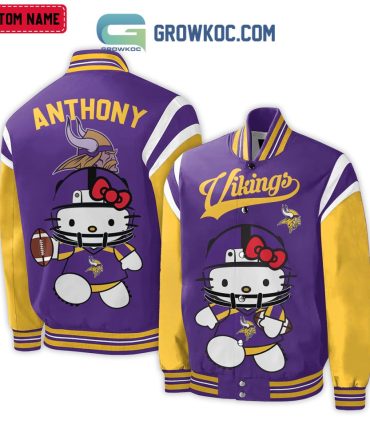 Custom Hello Kitty Vikings Jacket - Personalized Name, Purple & Gold Fan Gear
