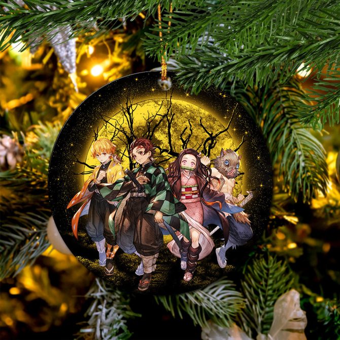 Moon Demon Slayer Background Moonlight Ceramic Circle Ornament Perfect Gift For Christmas Holiday
