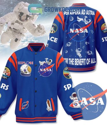Explore Space Style: Nasa Astronaut Varsity Jacket With Patches - Bold Blue Design