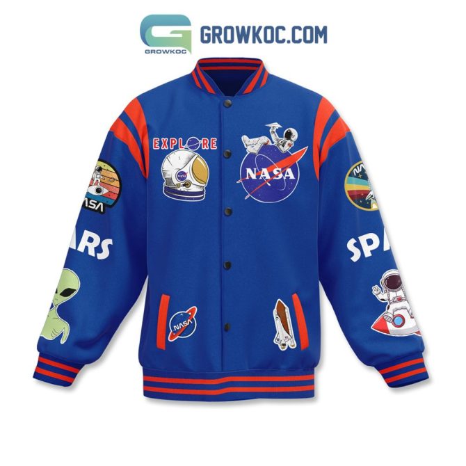 Explore Space Style: Nasa Astronaut Varsity Jacket With Patches - Bold Blue Design - Image 2