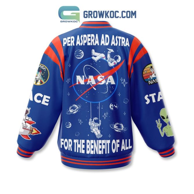 Explore Space Style: Nasa Astronaut Varsity Jacket With Patches - Bold Blue Design - Image 3