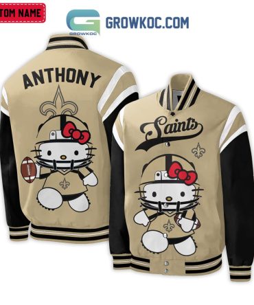 Custom Name Hello Kitty Saints Varsity Jacket - Cute Nfl Fan Gear