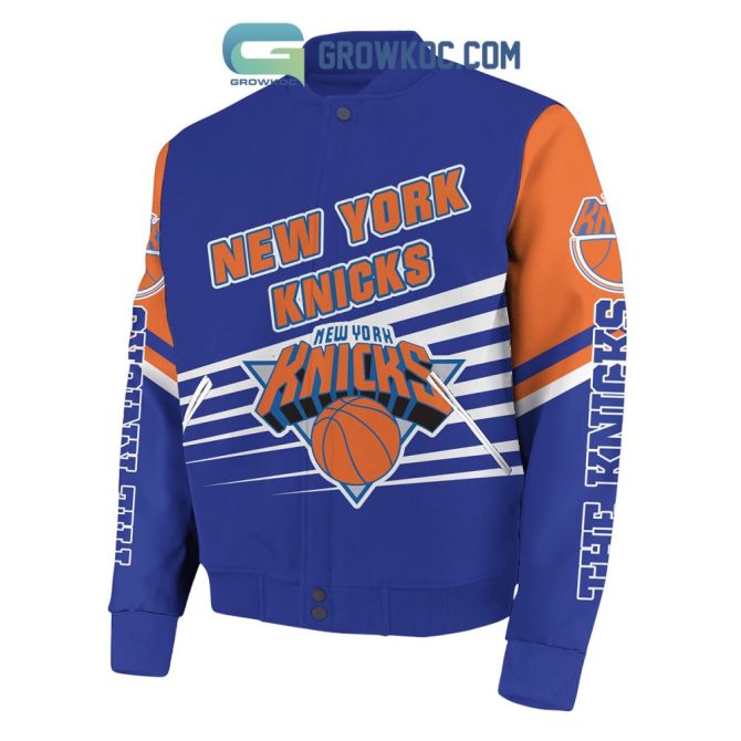New York Knicks Stylish Blue & Orange Bomber Jacket - Show Your Team Pride! - Image 2