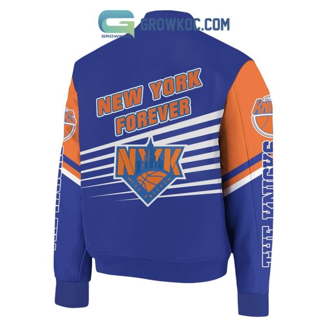 New York Knicks Stylish Blue & Orange Bomber Jacket - Show Your Team Pride! - Image 3