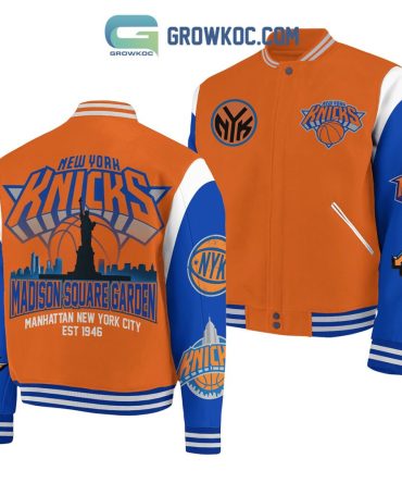 Ny Basketball Varsity Jacket - Iconic Orange & Blue Fan Gear - Unisex S-Xxl - Perfect For Game Day!