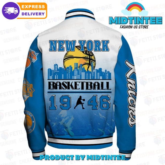 New York Knicks Nba Blue Varsity Jacket - Image 3