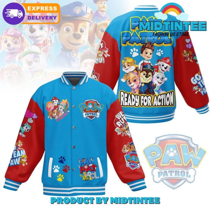 Paw Patrol Kids' Varsity Jacket - Colorful Cartoon Print, Cozy & Fun! Fast Shipping