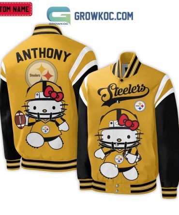 Custom Name Hello Kitty Steelers Varsity Jacket – Unique Gift For Fans!