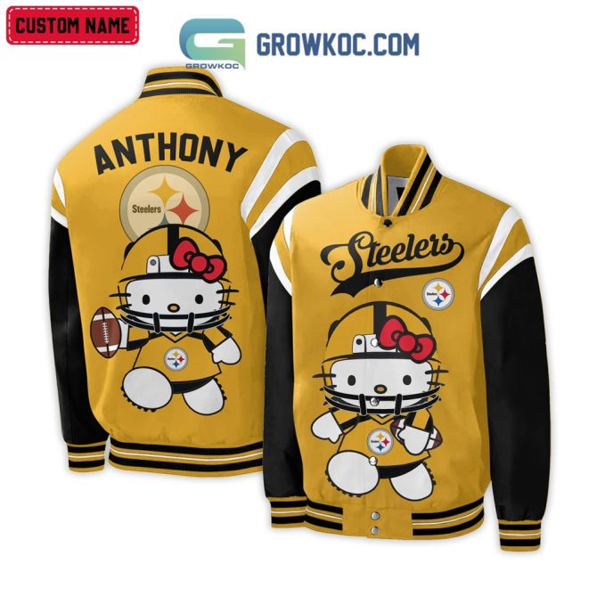 Custom Name Hello Kitty Steelers Varsity Jacket – Unique Gift For Fans!