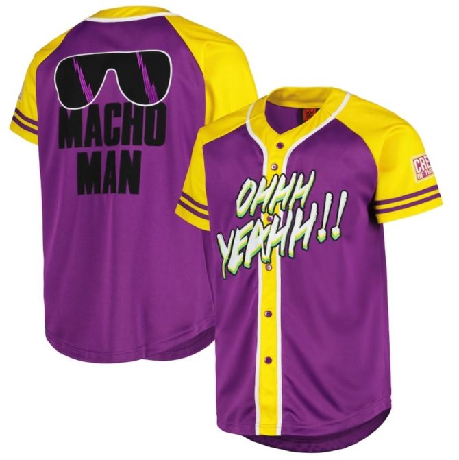 Macho Man Wrestling Jersey – Vibrant Purple & Yellow 'Ohhh Yeah!' Design – Stand Out In Style!