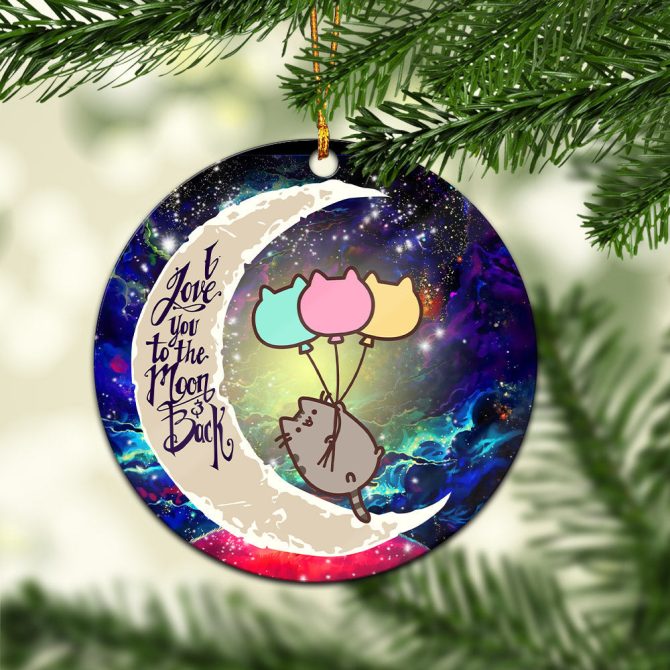 Pusheen Cat Love You To The Moon Galaxy Ceramic Circle Ornament Perfect Gift For Christmas Holiday
