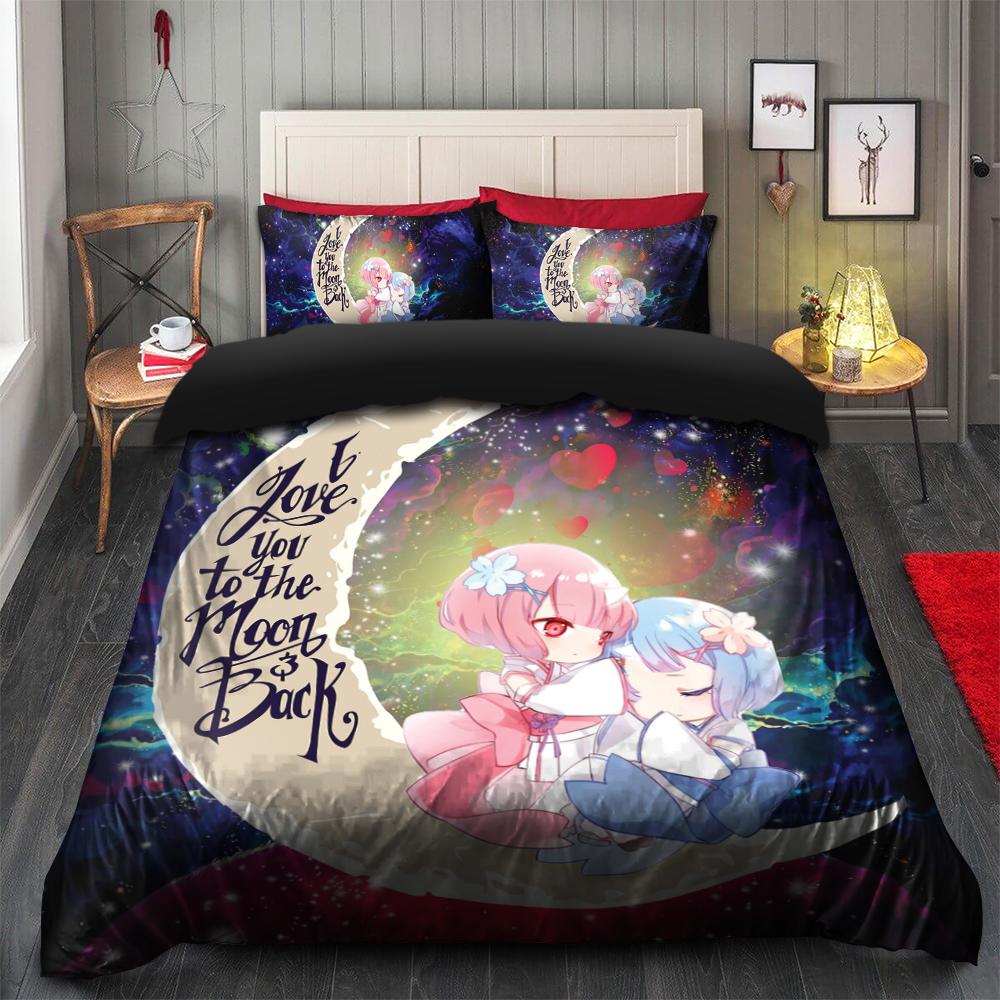 Ram And Rem Re Zero Love You To The Moon Galaxy Bedding Set Duvet Cover And 2 Pillowcases - Image 2