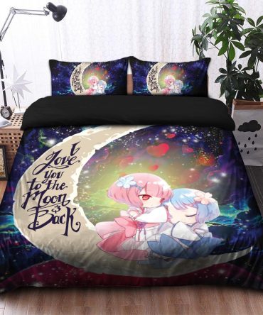 Ram And Rem Re Zero Love You To The Moon Galaxy Bedding Set Duvet Cover And 2 Pillowcases