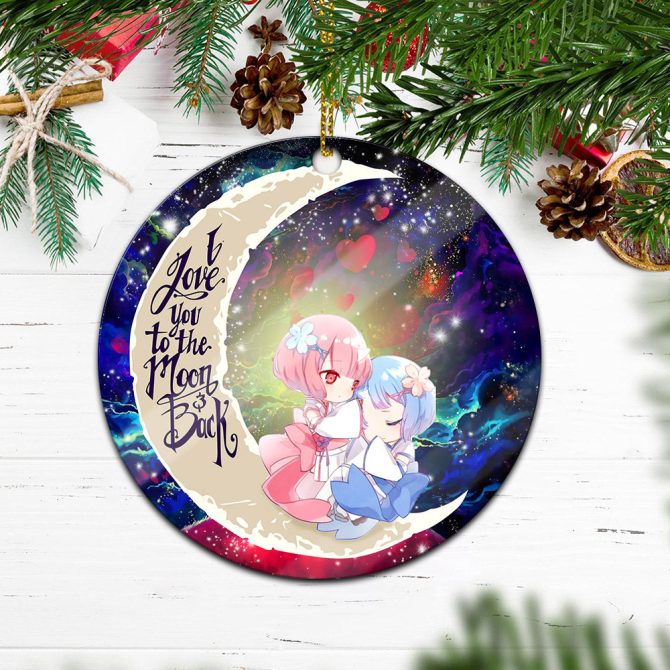Ram And Rem Rezero Love You To The Moon Galaxy Ceramic Circle Ornament Perfect Gift For Christmas Holiday - Image 2