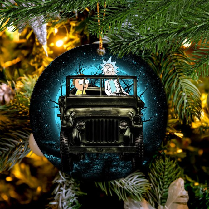 Rick And Morty Moonlight Halloween Jeep Funny Ceramic Circle Ornament Perfect Gift For Christmas Holiday