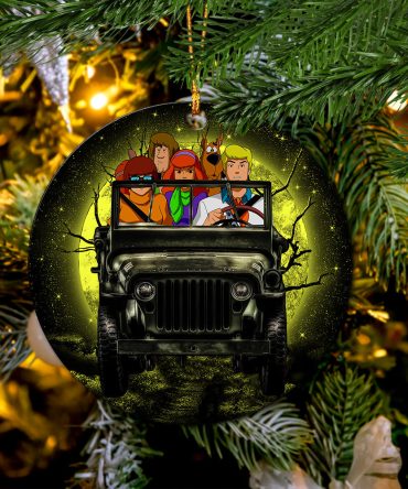 Scooby Doo Funny Drive Jeep Moonlight Halloween Ceramic Circle Ornament Perfect Gift For Christmas Holiday