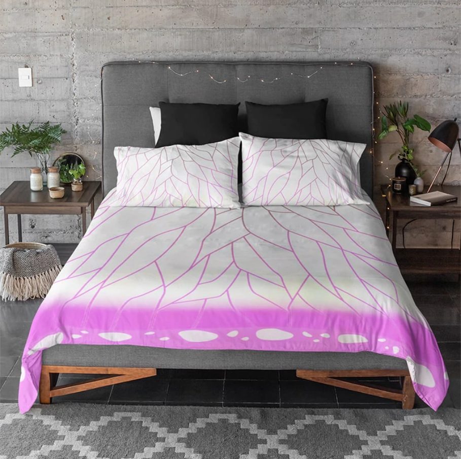 Kochou Shinobu Insect Pillar Butterfly Pink Pattern Demon Slayer Kimetsu No Yaiba Bedding Set Duvet Cover And 2 Pillowcases - Image 4