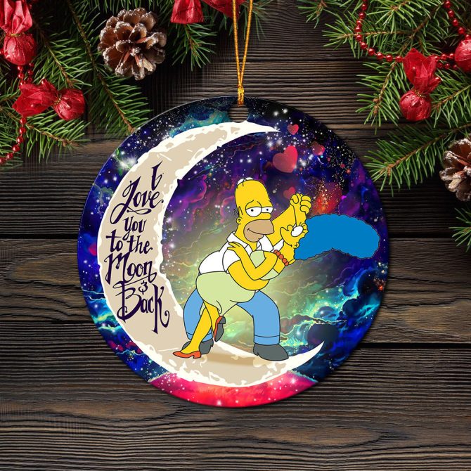 Simpsons Family Love You To The Moon Galaxy Ceramic Circle Ornament Perfect Gift For Christmas Holiday