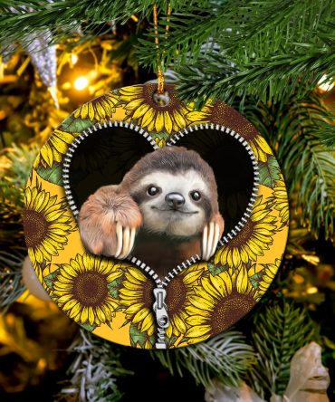Sloth Cute Sunflower Zipper Ceramic Circle Ornament Perfect Gift For Christmas Holiday