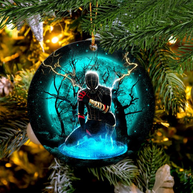 Spider Man Black Suit No Way Home Moonlight Ceramic Circle Ornament Perfect Gift For Christmas Holiday