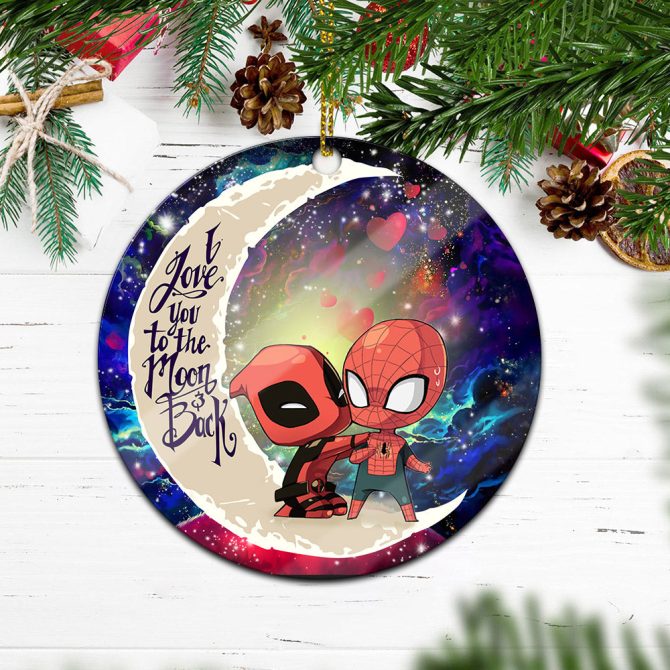 Spiderman And Deadpool Couple Love You To The Moon Galaxy Ceramic Circle Ornament Perfect Gift For Christmas Holiday - Image 2