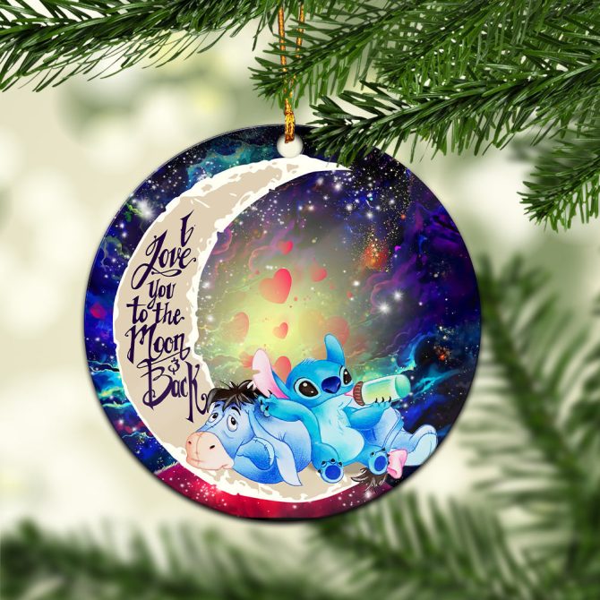 Stitch And Eeyore Couple Love You To The Moon Galaxy Ceramic Circle Ornament Perfect Gift For Christmas Holiday