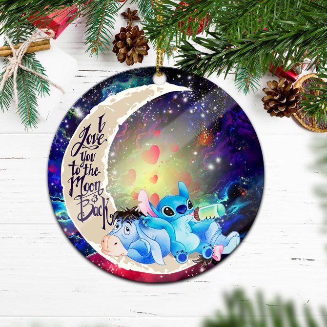 Stitch And Eeyore Couple Love You To The Moon Galaxy Ceramic Circle Ornament Perfect Gift For Christmas Holiday - Image 2
