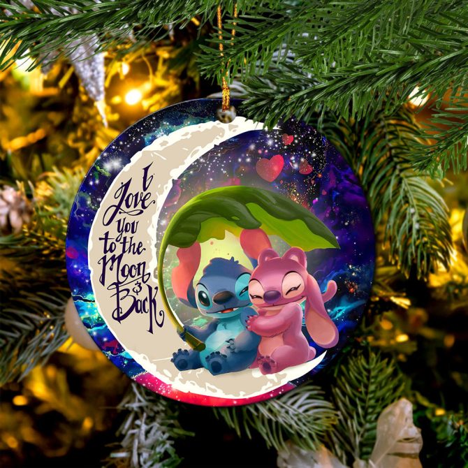 Stitch Angel Love You To The Moon Galaxy Ceramic Circle Ornament Perfect Gift For Christmas Holiday - Image 2