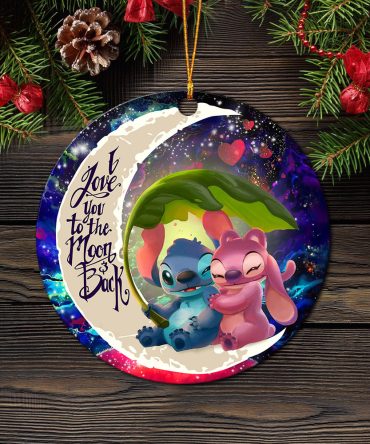 Stitch Angel Love You To The Moon Galaxy Ceramic Circle Ornament Perfect Gift For Christmas Holiday