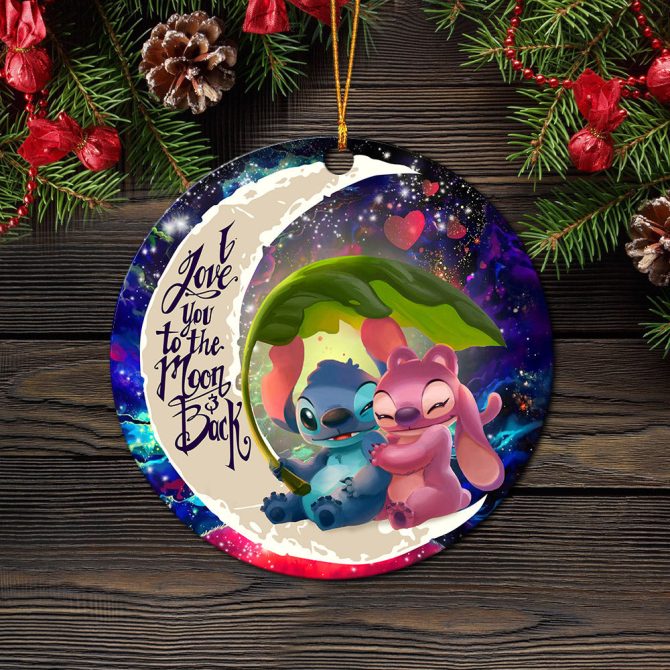 Stitch Angel Love You To The Moon Galaxy Ceramic Circle Ornament Perfect Gift For Christmas Holiday