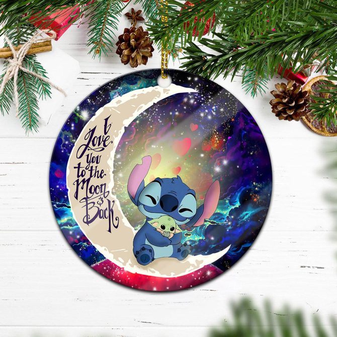 Stitch Hold Baby Yoda Love You To The Moon Galaxy Ceramic Circle Ornament Perfect Gift For Christmas Holiday - Image 2