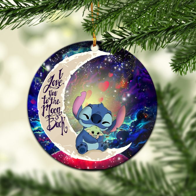 Stitch Hold Baby Yoda Love You To The Moon Galaxy Ceramic Circle Ornament Perfect Gift For Christmas Holiday