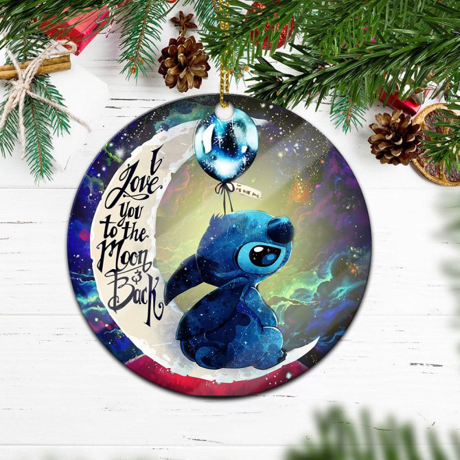 Stitch Love You To The Moon Galaxy Ceramic Circle Ornament Perfect Gift For Christmas Holiday - Image 2