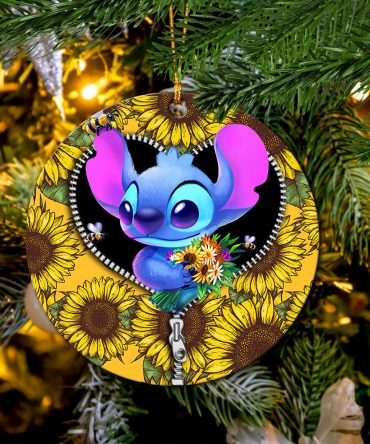 Stitch Sunflower Zipper Ceramic Circle Ornament Perfect Gift For Christmas Holiday