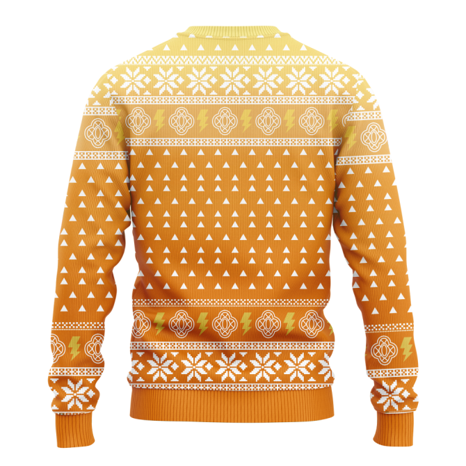 Cozy Orange Geometric Sweater - Unisex Winter Knitwear With Unique Pattern Design - Image 2