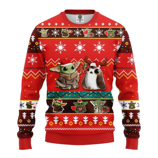 Baby Yoda Ugly Christmas Sweater Red 1 Amazing Gift Idea Thanksgiving Gift - Image 3