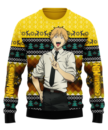 Chainsaw Man Ugly Christmas Sweater - Festive Anime Knitwear For Fans