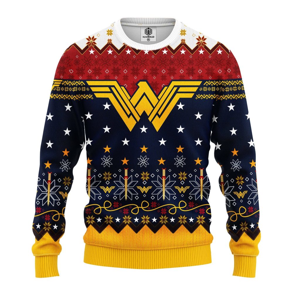 Festive Wonder Woman Ugly Christmas Ugly Christmas Sweater - Cozy Holiday Knitwear For Fans - Image 3