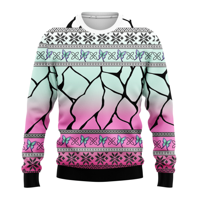 Colorful Butterfly Pattern Sweater - Cozy Unisex Knitwear For Winter Fashion Lovers - Image 3