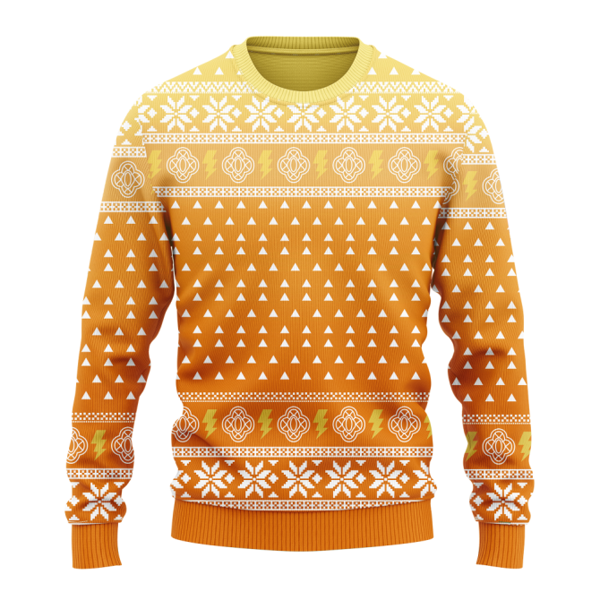 Cozy Orange Geometric Sweater - Unisex Winter Knitwear With Unique Pattern Design - Image 3