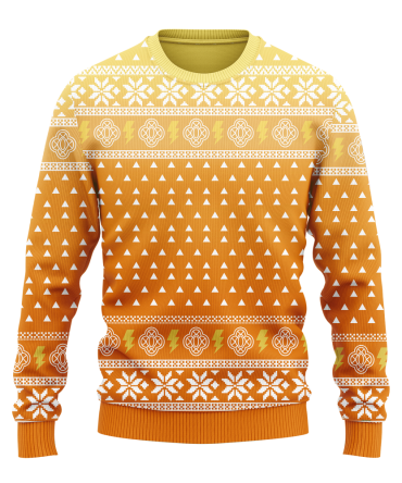 Cozy Orange Geometric Sweater - Unisex Winter Knitwear With Unique Pattern Design