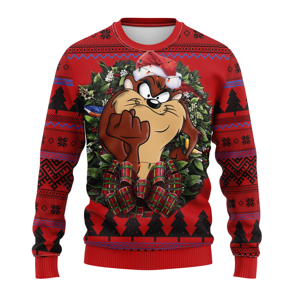 Festive Taz Christmas Sweater ? Fun Cartoon Holiday Knit Pullover For Men & Women