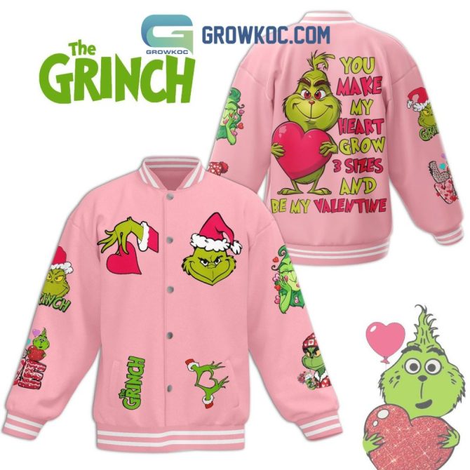 Grinch Valentine'S Pink Varsity Jacket - Cute Heart Design, Perfect Gift Apparel!