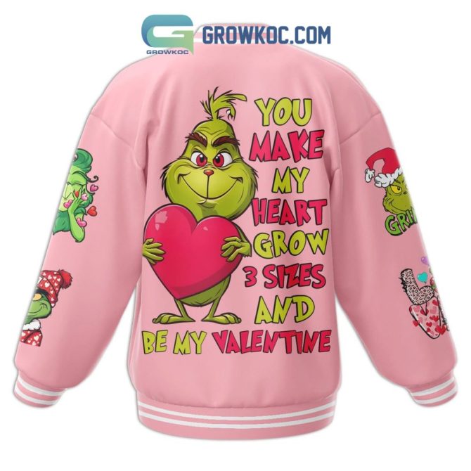 Grinch Valentine'S Pink Varsity Jacket - Cute Heart Design, Perfect Gift Apparel! - Image 2