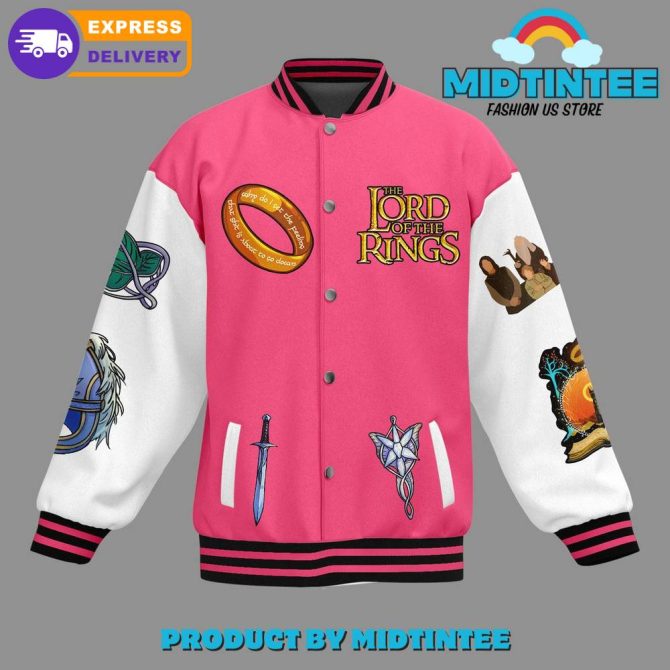 Exclusive Lord Of The Rings Varsity Jacket - Unisex Pink Bomber With Iconic Designs - Fast Delivery - Image 2