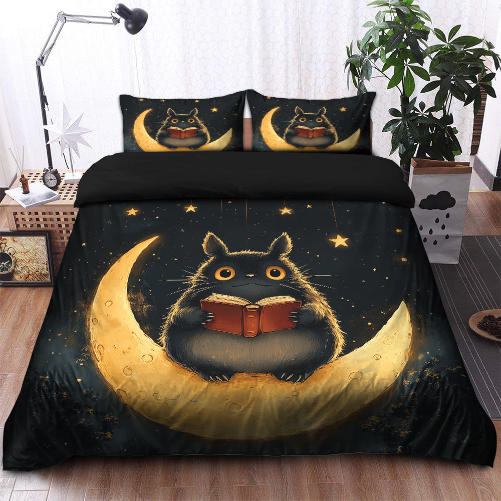 Totoro Reading On A Crescent Moon Bedding Set Duvet Cover And 2 Pillowcases - Image 2
