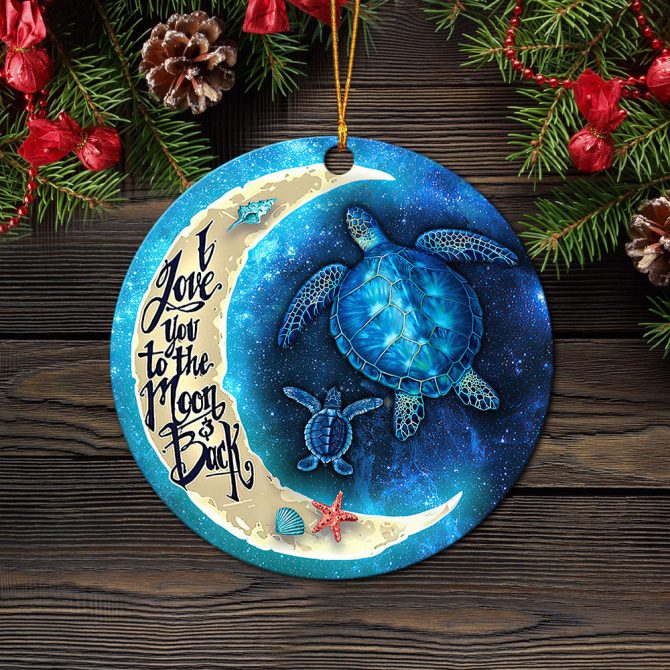 Turtle Love You To The Moon Ceramic Circle Ornament Perfect Gift For Christmas Holiday