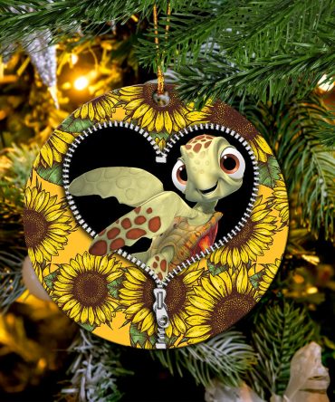 Turtle Sunflower Zipper Ceramic Circle Ornament Perfect Gift For Christmas Holiday